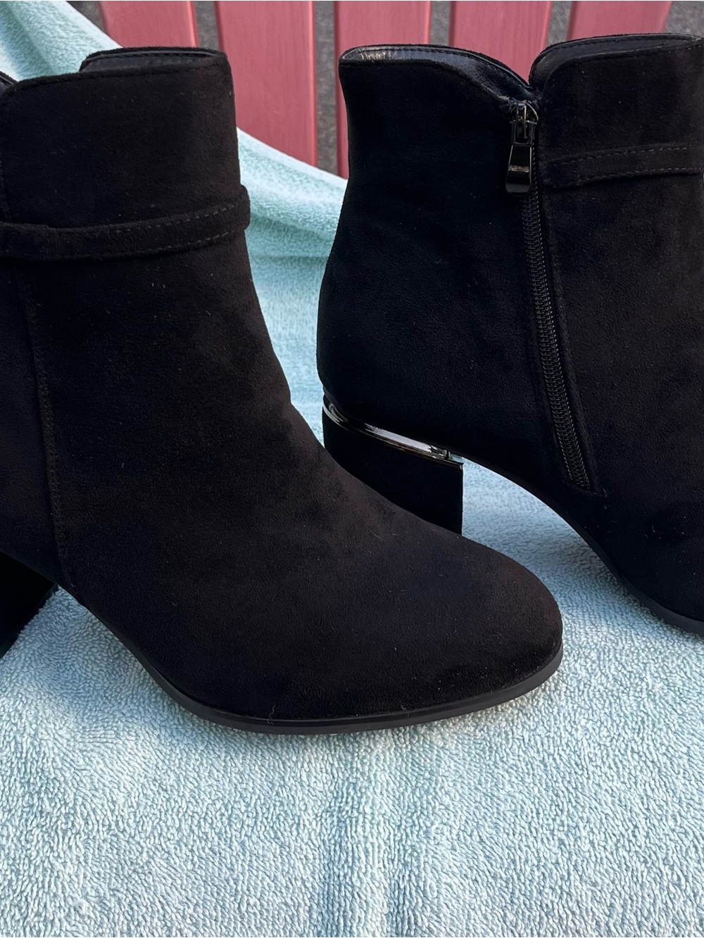 Parker Black Suede Ankle Booties with Low Block Heel